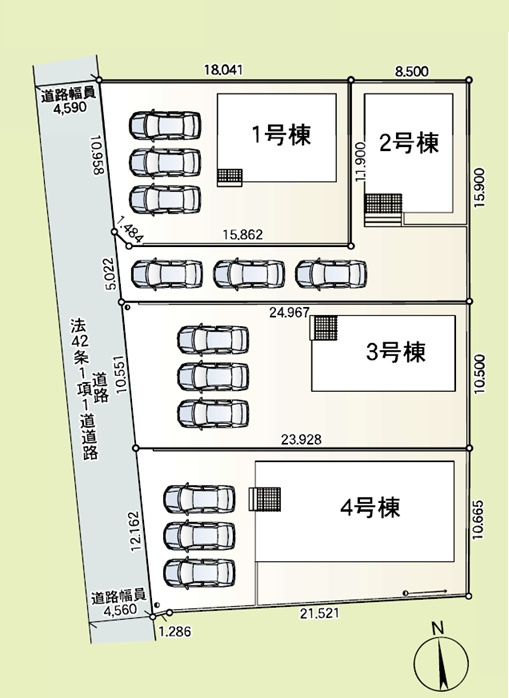 新築　太田市新田大根町第2　2号棟　Cradle Gardenの区画図|全4区画の2号棟です。土地約61坪。