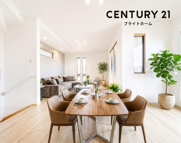 横浜市神奈川区神之木台の新築一戸建の居間・リビング|自慢したくなるリビング！
形も良く家具の配置にも困りません。
※家具等はＣＧでの参考レイアウトです。
