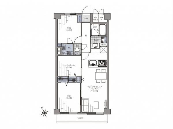 【間取り】 | シャンボール二子玉川園 | 販売価格：６，９９９万円　間取り：２ＳＬＤＫ　空室（ご見学可能ですのでお気軽にお問合せ下さい）