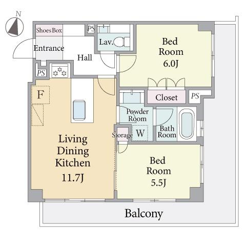 【間取り】 | ピアースコード二子玉川 | 販売価格:9800万円　間取り：2LDK　空室（ご見学可能ですのでお気軽にお問合せ下さい）