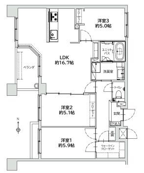 クオス宮崎台の間取り|販売価格：4,299万円　まどり：3LDK　空室（ご見学可能ですのでお気軽にお問合せ下さい）