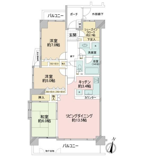 【間取り】 | ヒルハイツたまプラーザ | 販売価格：4,180万円　まどり：3LDK＋SIC＋玄関ポーチ　空室（ご見学可能ですのでお気軽にお問合せ下さい）