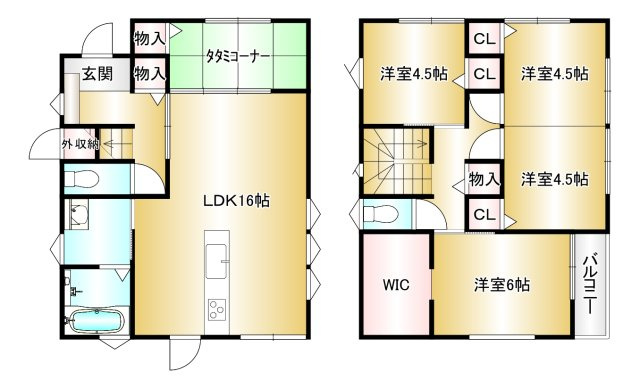西陵2の家　鹿児島県鹿児島市西陵5丁目1-20の間取り|広々５ＳＬＤＫ！１階の和室は、個室としてもリビングの延長としても使えます♪ 