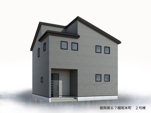 碧南市棚尾本町の外観パース|2026年6月完成予定◎長期優良住宅◎敷地面積52坪超え◎2階に4部屋◎キッチンにパントリー◎ちょっとしたお庭◎並列駐車3台（車種による）★新築住宅購入のご相談は三幸住宅までお気軽に♪