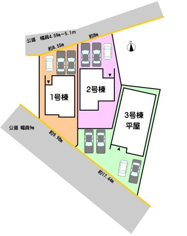 碧南市棚尾本町の区画図|3号棟　平屋　駐車スペース4台（車種による）
