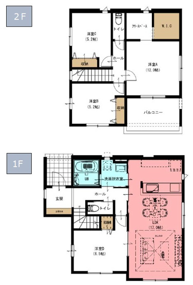 【間取り】 | 【新築分譲住宅　～ LIGARE　リガーレ～　】東根市中央3　全1棟 | （１号棟）、価格２83０万円、４ＬＤＫ、土地面積２２５．０２ｍ２、建物面積１０７．０２ｍ２