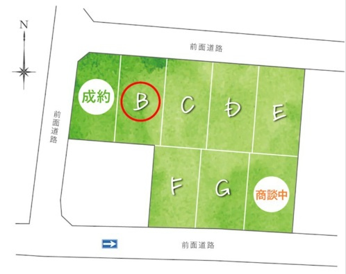 高そね　B号地　建築条件付　売土地　【全8区画】の区画図|B号地　
※区画図は計画図のため、実際と異なる場合があります。