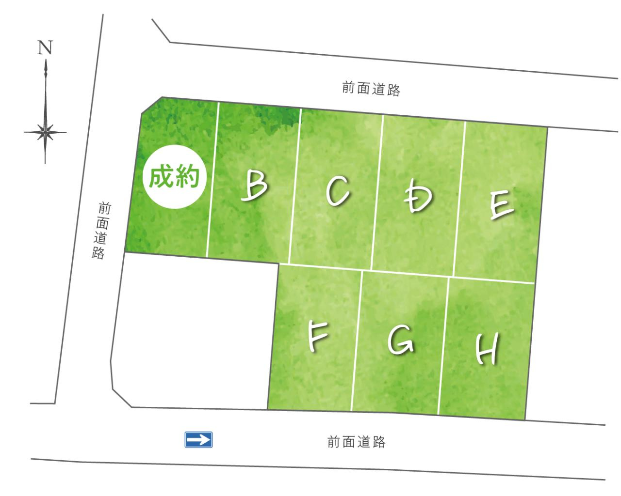高そね　D号地　建築条件付　売土地　【全8区画】の区画図|※区画図は計画図のため、実際と異なる場合があります。

