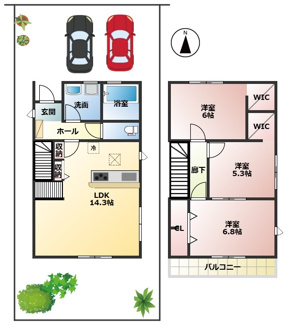 【間取り】 | 岐阜市西中島コンパクトサイズの新築戸建全6棟！網戸・エアコン・カーテンレール・テレビアンテナ標準完備 | 岐阜市西中島コンパクトサイズの新築戸建全6棟！網戸・エアコン・カーテンレール・テレビアンテナ標準完備