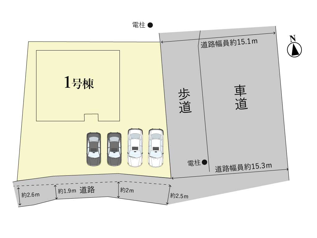 亀山市天神2丁目《1号棟》の区画図|駐車スペース4台(普2台・軽2台)