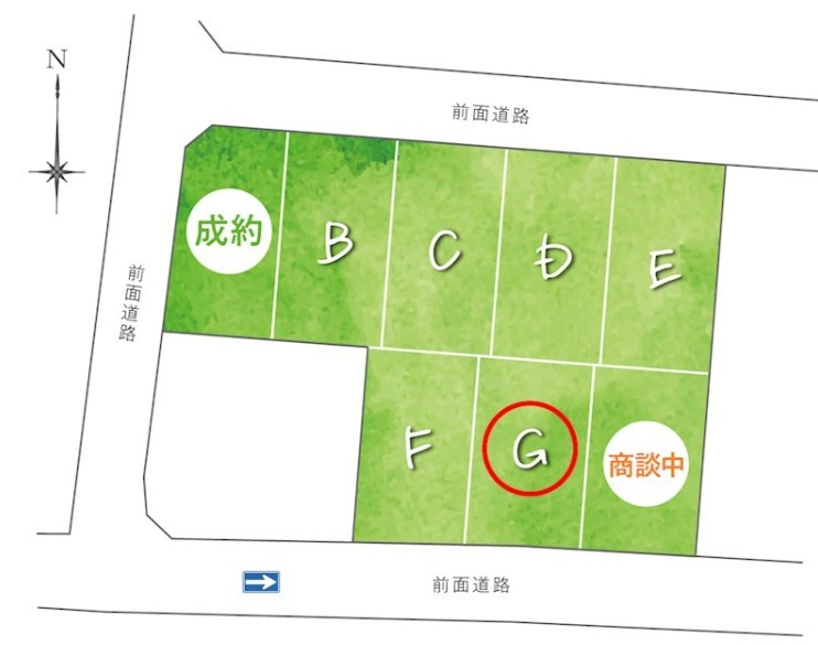 高そね　G号地　建築条件付　売土地　【全8区画】の区画図|G号地　
※区画図は計画図のため、実際と異なる場合があります。