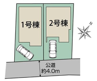【区画図】 | 中央区上溝4丁目 1号棟 | 1号棟　南東側4m道路　カースペース１台（車種による）