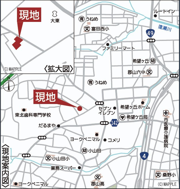 新築戸建・新築建売　郡山市富田町第20　小山田小・第六中の地図