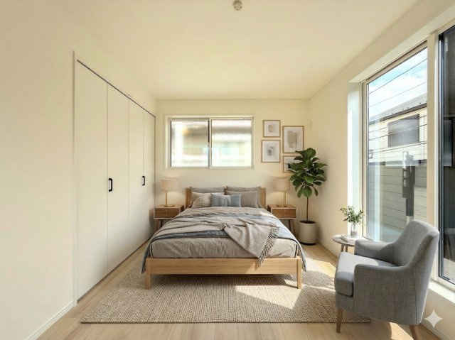 保土ケ谷区境木本町　新築戸建の洋室|◆柔らかい陽光が差し込む明るいお部屋を演出する設計。彩光の取れる窓が気持ちの良いお部屋を創り上げます。(家具はイメージです)