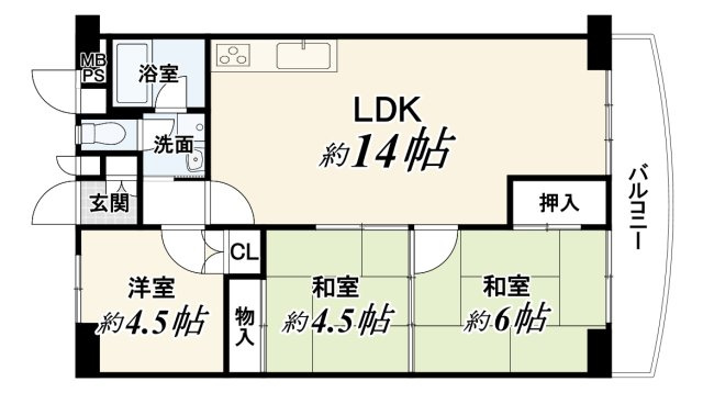 【Re Dream】深草西浦住宅の間取り|3LDK、価格2199万円、専有面積66.66m2、バルコニー面積8.69m2
