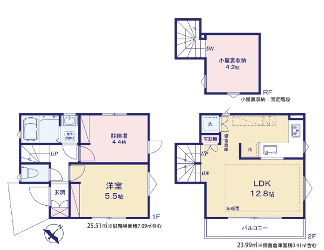 【間取り】 | 板橋区赤塚５丁目　新築戸建て | 季節物や大型荷物もすっきり収まる便利な小屋裏収納付き♪