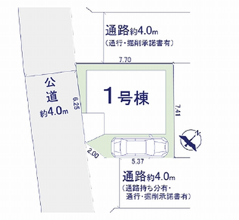 【区画図】 | 板橋区赤塚５丁目　新築戸建て | 南東、北西側通路で開放感あふれる立地で、陽当たりも通風も良好