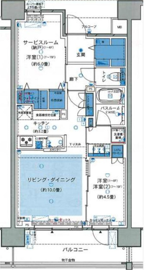 【間取り】 | エクセレントシティ相模原ステーションアリーナ | 1SLDKは、サービスルーム、居室、リビングダイニングキッチンを備え、収納や趣味の空間を確保できますよ。リビングでゆったり過ごしたり、個室で休んだりと、メリハリのある生活を送りたい方におすすめですね。