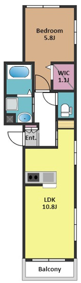 【間取り】 | ヴェルドミール若林 | 1LDK　南向きの2面採光で明るいお部屋です
