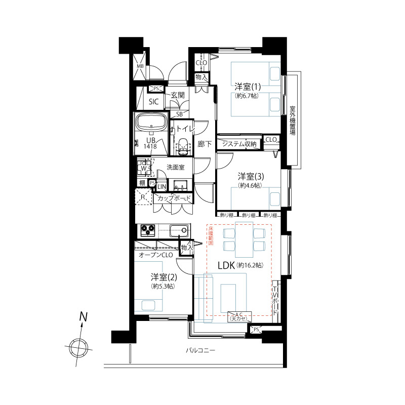 菱和パレス目白台グラーサの間取り|菱和パレス目白台グラーサ：南東角部屋につき陽当り・眺望良好な３ＬＤＫ床暖房・エアコン付きリノベーション物件は各居室収納・窓付きのお部屋となっております！