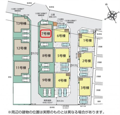 入間市下藤沢５丁目・全13棟　新築一戸建　7号棟　の区画図|【全13棟・7号棟】カースペース2台分。