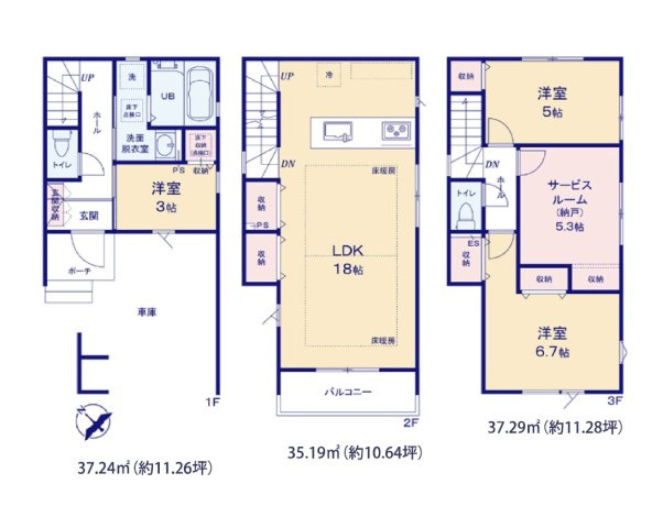 福岡市博多区那珂1丁目第1-2棟（1号棟）の間取り|全居室収納付きで便利です。