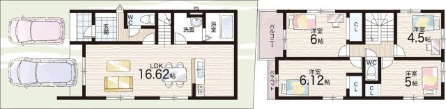 ★草津市草津町　第3期　新築一戸建ての間取り|2号地