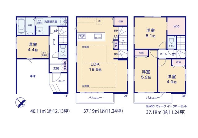 福岡市博多区那珂1丁目第1-2棟（2号棟）の間取り|全居室収納付きで便利です。