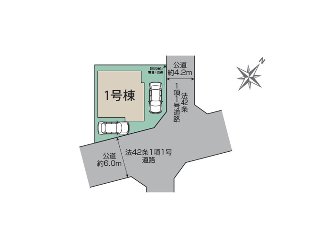【区画図】 | 川越市今福　新築一戸建住宅　全1棟　(ふじみ野店) | 採光・通風良好な南東角地です。※図面を基に作成しています。現況と異なる場合は現況を優先いたします。