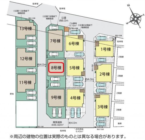 入間市下藤沢５丁目・全13棟　新築一戸建　8号棟　の区画図|【全13棟・8号棟】カースペース2台分。