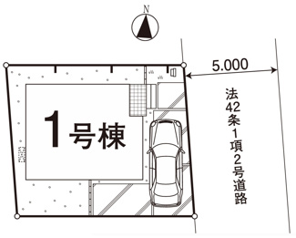 【区画図】 | 【仲介手数料無料！！】府中市西府町4丁目　新築戸建て（全1棟）1号棟　4780万円 | 土地面積：85.8㎡（25.95坪）