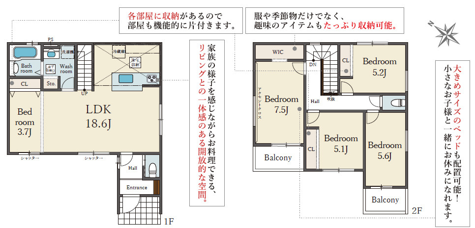 加古川市野口町12期北野（全2棟）2号棟の間取り|5LDK＋WICです。