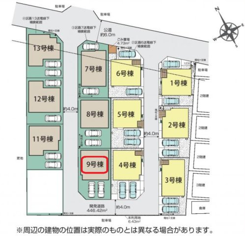 入間市下藤沢５丁目・全13棟　新築一戸建　9号棟　の区画図|【全13棟・9号棟】カースペース2台分。