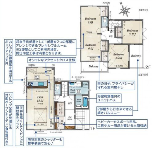 入間市下藤沢５丁目・全13棟　新築一戸建　12号棟　の間取り|【全13棟・12号棟】1部屋増やせるフレキシブルルーム、3LDK→4LDKへ変更可能です。