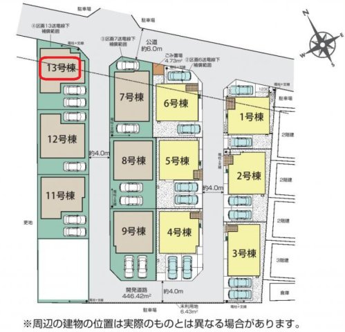入間市下藤沢５丁目・全13棟　新築一戸建　13号棟　の区画図|【全13棟・13号棟】カースペース2台分。