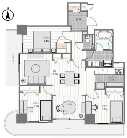 【間取り】 | ハイネスプリモール城東 | 中古マンション　3LDK　専有面積：88.18平米　バルコニー面積：22.56平米　西・南向き