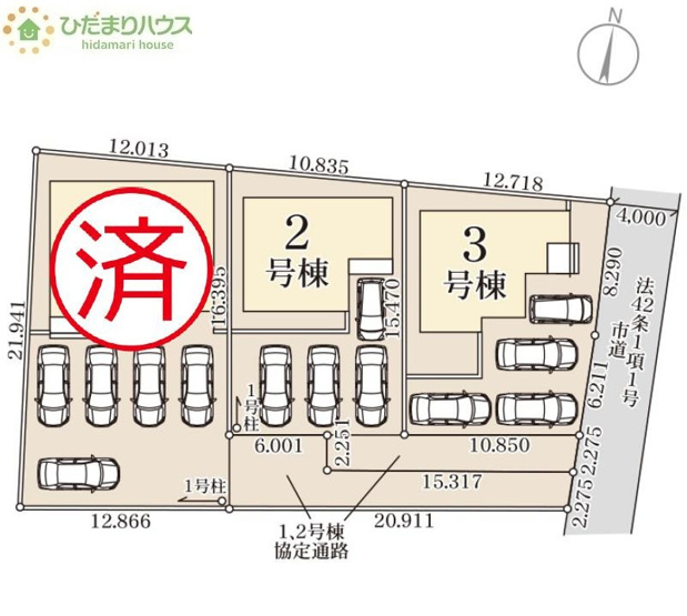 【区画図】 | 第1常総市相野谷町　新築戸建　2号棟 | ご家族でお車に乗る方に！駐車場4台分あります！
（2号棟）
