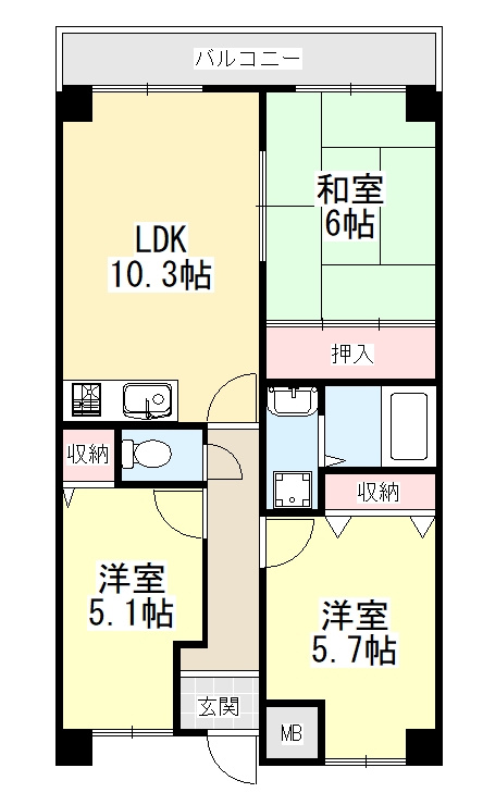 大和高田市日之出東本町の賃貸マンションの間取り