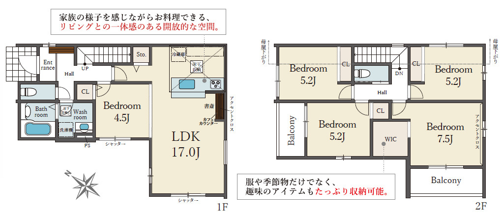 加古川市野口町13期北野（全1棟）1号棟の間取り|5LDK＋WICです。