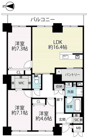 ３０階部分につき眺望良好◆ＪＲ「大津京」駅徒歩２分◆ペット飼育可◆ファーストタワー大津MARYの間取り