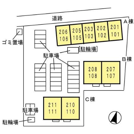 久留米市津福本町のアパートの区画図