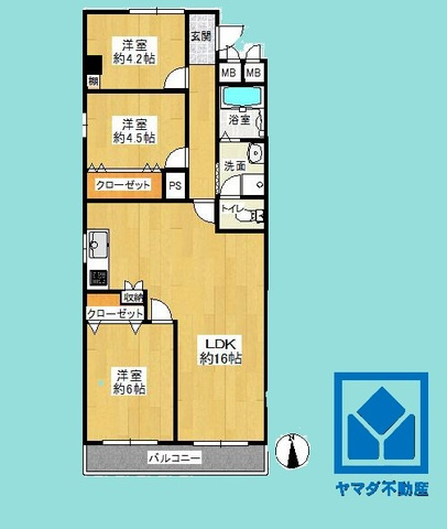 メゾンローズ塚口の間取り|3LDK、専有面積60.63平米、バルコニー面積4.86平米、3階建て最上階の南西角部屋。2025年7月リフォーム済の大変綺麗なお部屋です。新品家具・照明・小物付き。