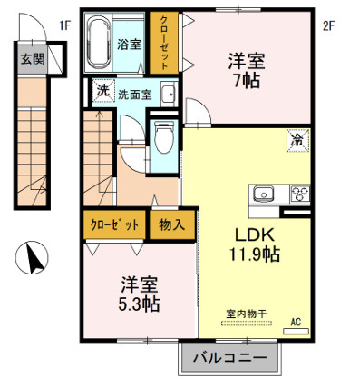 姫路市香寺町中仁野のハイツの間取り