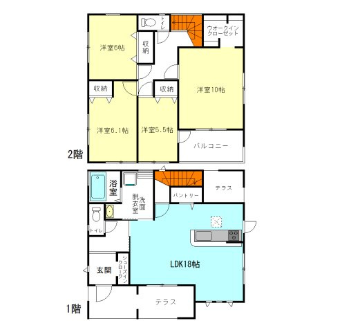 【間取り】 | フォーセール沼田市第5高橋場町ー② | 家族と自然に顔合わせできるリビングアクセス階段！
テラス付きの4LDK間取り！