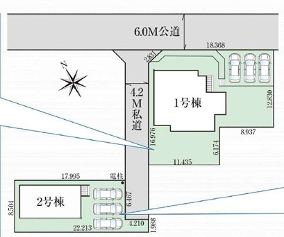 深谷市上柴町東2丁目　1号棟　平屋建て（土地99坪超）の区画図