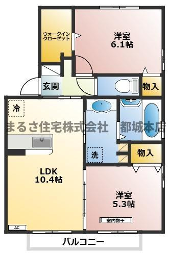 都城市下川東２丁目のアパートの間取り