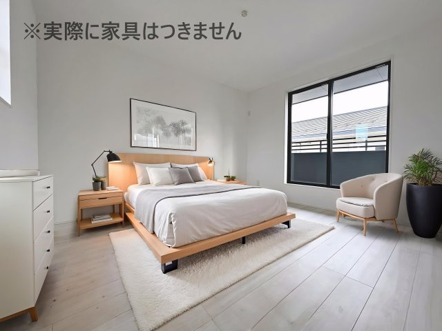 新築戸建・新築建売　郡山市安積町長久保三丁目　安積第三小・安積第二中の洋室|画像はバーチャルホームステージングの加工による演出で、実際の家具は付きません。