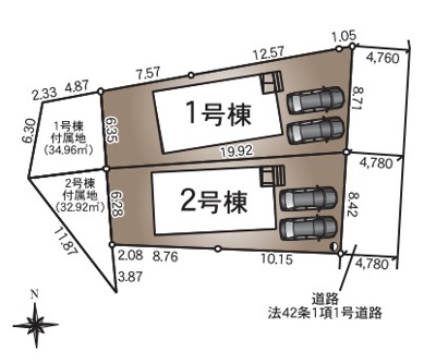 【区画図】 | 富士宮市貴船町第1　新築戸建て　2号棟 | 2台並列駐車可能！ゆったりスペースで、駐車も楽ちん♪
