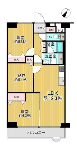 明石土山駅前スカイハイツC棟　3階の間取り|2SLDKです。