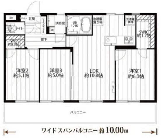 ワイドスパンバルコニー／ライオンズマンション瀬谷第2の間取り